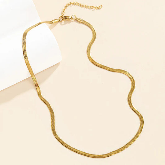 Gold Plated Anti Tarnish Stainless Steel Flat Snake Chain Necklace