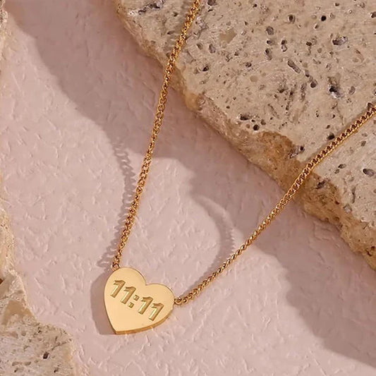 Gold-Plated Anti Tarnish 11:11 Heart Themed Angel Make a Wish Pendant Gold