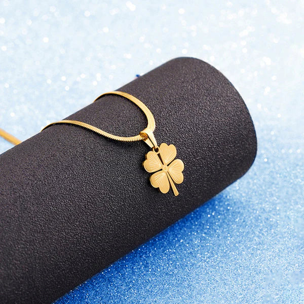 Waterproof Four-Leaf Clover Pendant Necklace & Earrings Set | Anti-Tarnish Gold Stainless Steel | Simply Sajavat Manchester