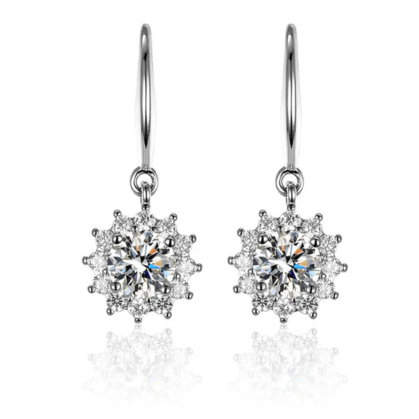 Silver Plated Crystal Studded Anti Tarnish Floral Solitaire Drop Earrings Free Size