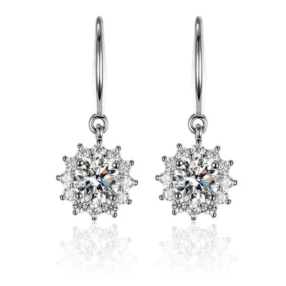 Silver Plated Crystal Studded Anti Tarnish Floral Solitaire Drop Earrings Free Size