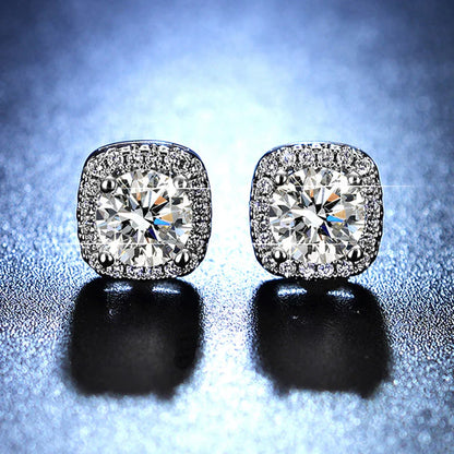Silver Plated Crystal Studded Geometrical Anti Tarnish Solitaire Stud Earrings