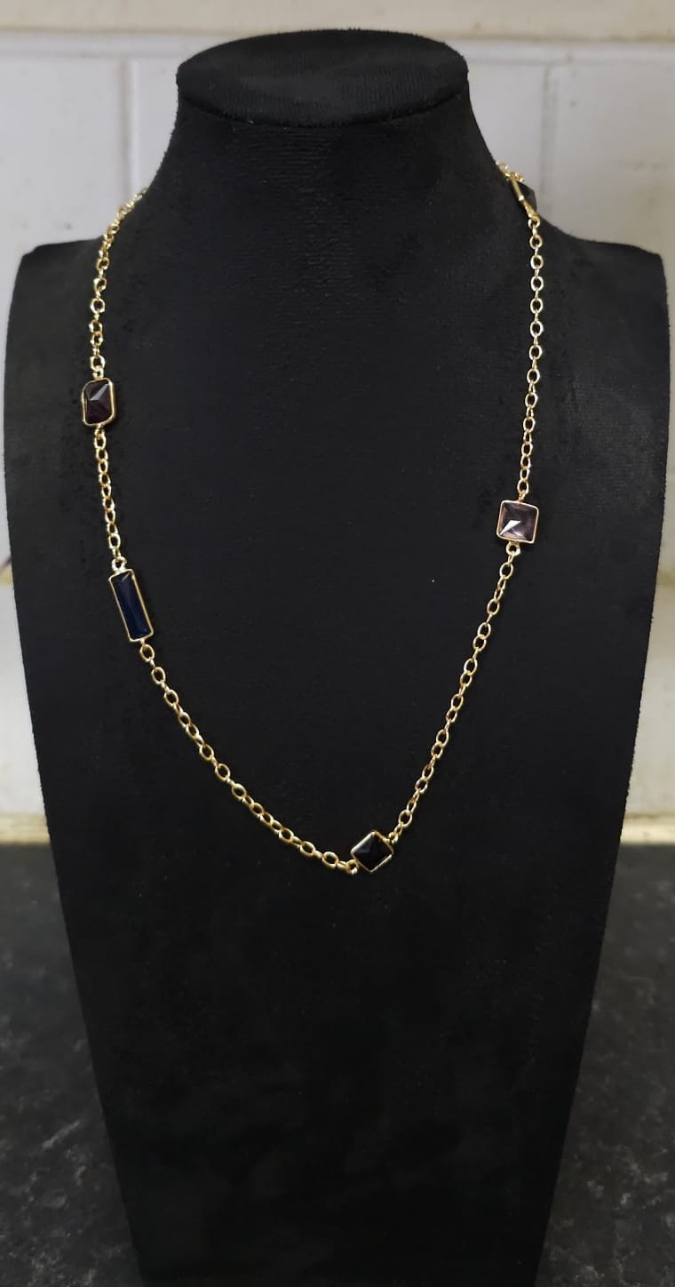Golden Brass Chain Necklace | Gemstone Accent Solid Metal Necklace | Simply Sajavat Manchester