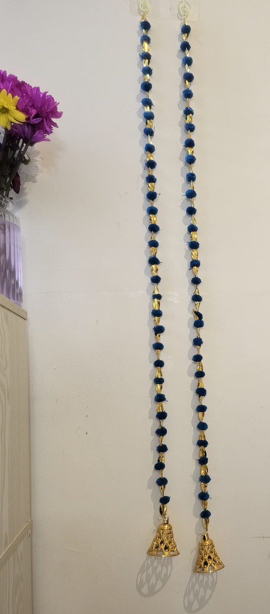 Navy Blue Bead Door Hanging with Golden Bell - Set of 2
