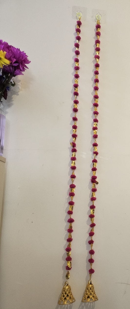 Magenta Bead Door Hanging with Golden Bell - Set of 2