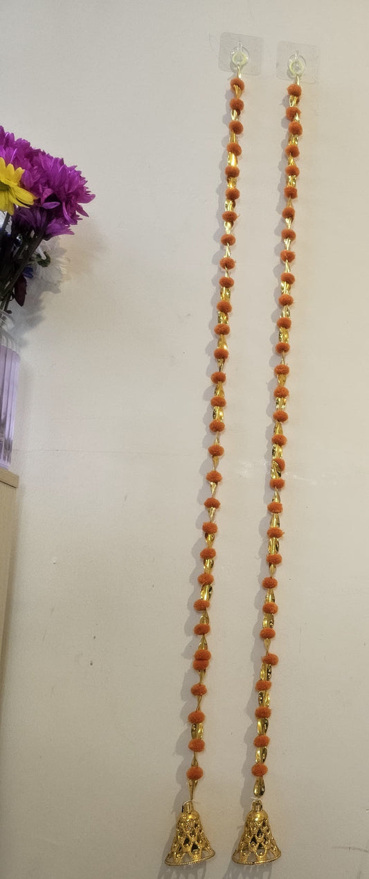 Pink Bead Door Hanging with Golden Bell - Set of 2