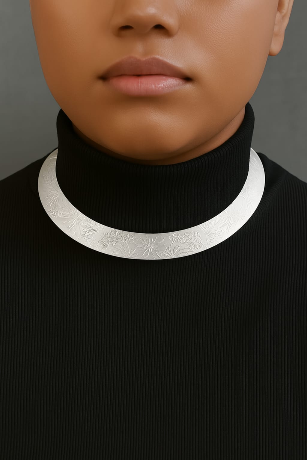 Textured Floral Embossed Hasli Necklace | Statement Flat Gold and Sliver Collar | Simply Sajavat Manchester
