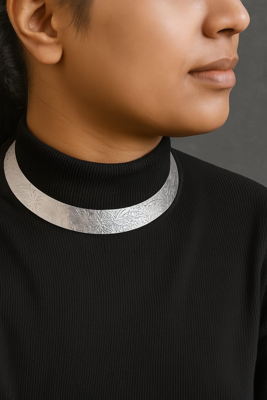 Textured Floral Embossed Hasli Necklace | Statement Flat Gold and Sliver Collar | Simply Sajavat Manchester
