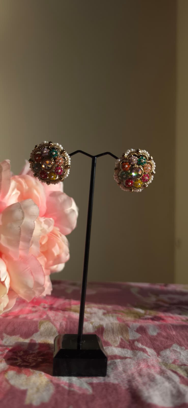 Multicolor Kundan Floral & Teardrop Stud Earrings | Handcrafted Pearl Border Statement Earrings | Simply Sajavat Manchester