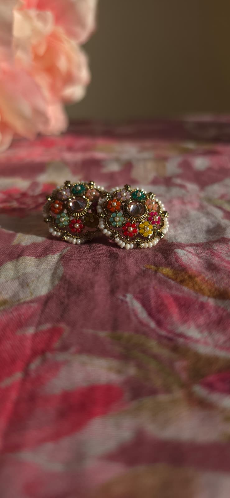 Multicolor Kundan Floral & Teardrop Stud Earrings | Handcrafted Pearl Border Statement Earrings | Simply Sajavat Manchester