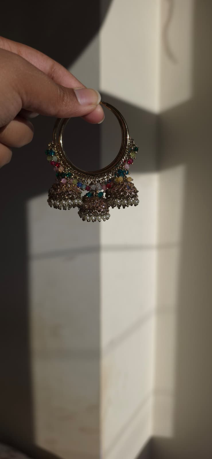 Multicolor Bead & Kundan Hoop Jhumka Earrings | Gold Hoop Drop Earrings | Simply Sajavat Manchester