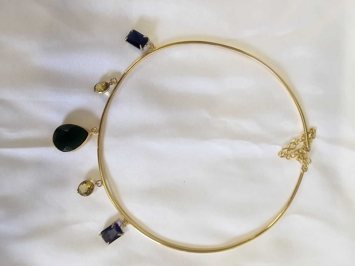 Gold Hasli Charm Collar Necklace | Statement Stone & Pearl Drop Choker | Simply Sajavat Manchester
