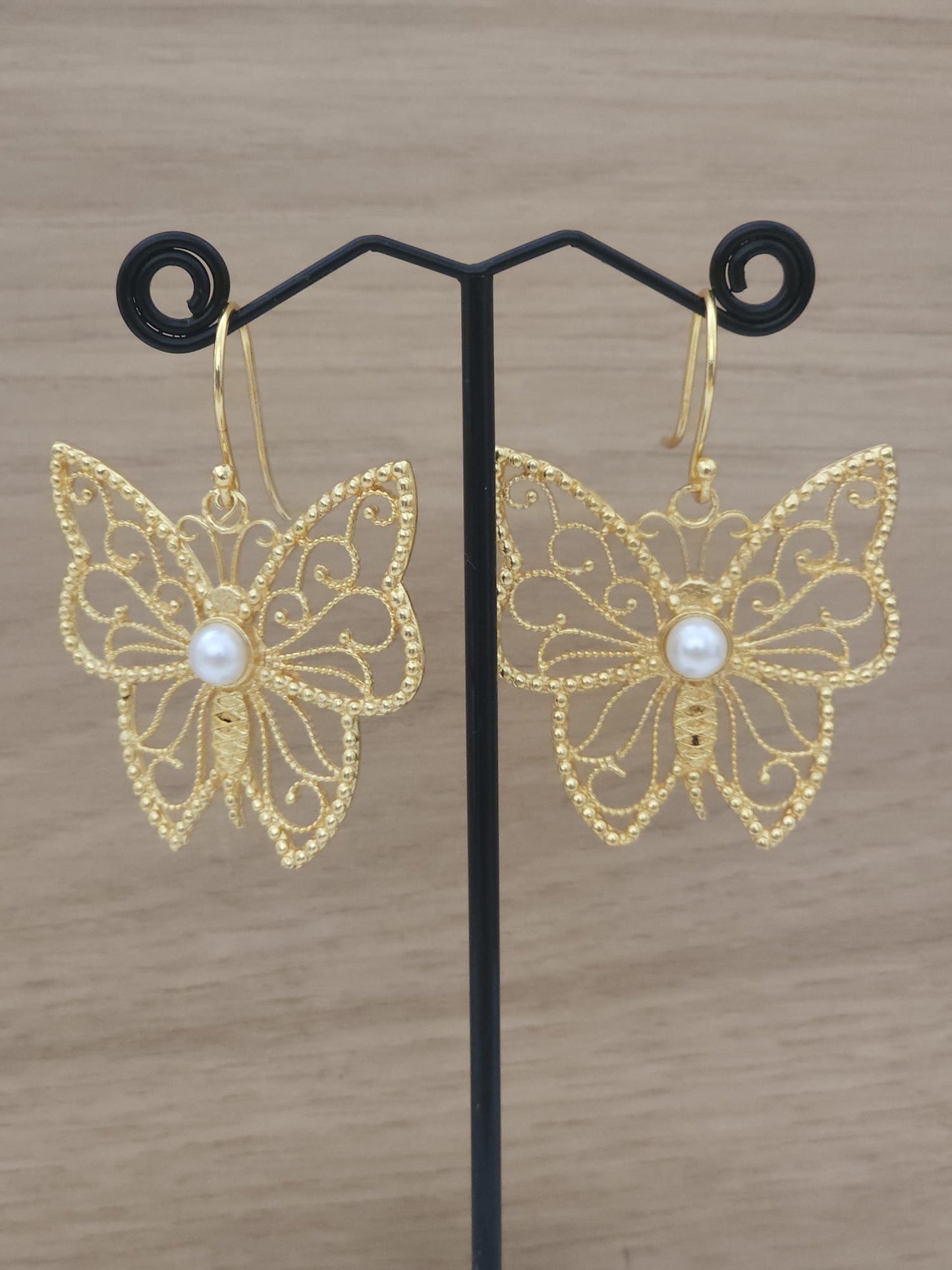 Handcrafted Indian Brass Butterfly Earrings | Titli Filigree Pearl Dangles | Premium Artisan Jewelry UK