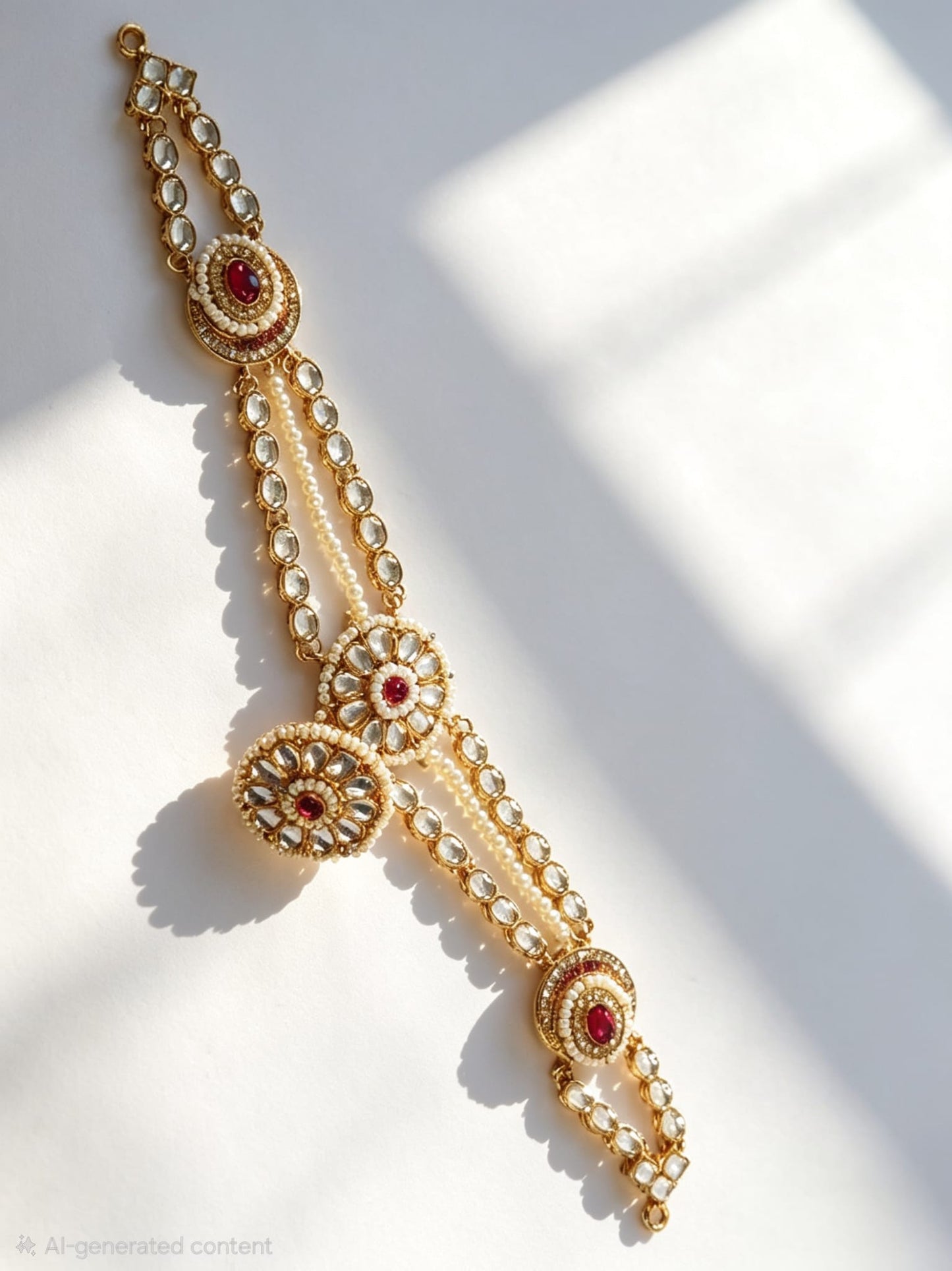 Kundan Matha Pati with Ruby Accents | Traditional Indian Bridal Headpiece | Simply Sajavat Manchester
