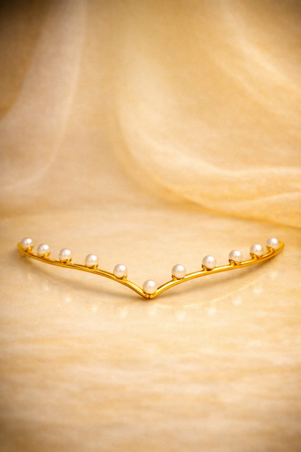 Mini Brass Pearl V‑Headpiece | Handcrafted Gold Hair Ornament | Elegant Indian Hair Jewelry | Simply Sajavat Manchester