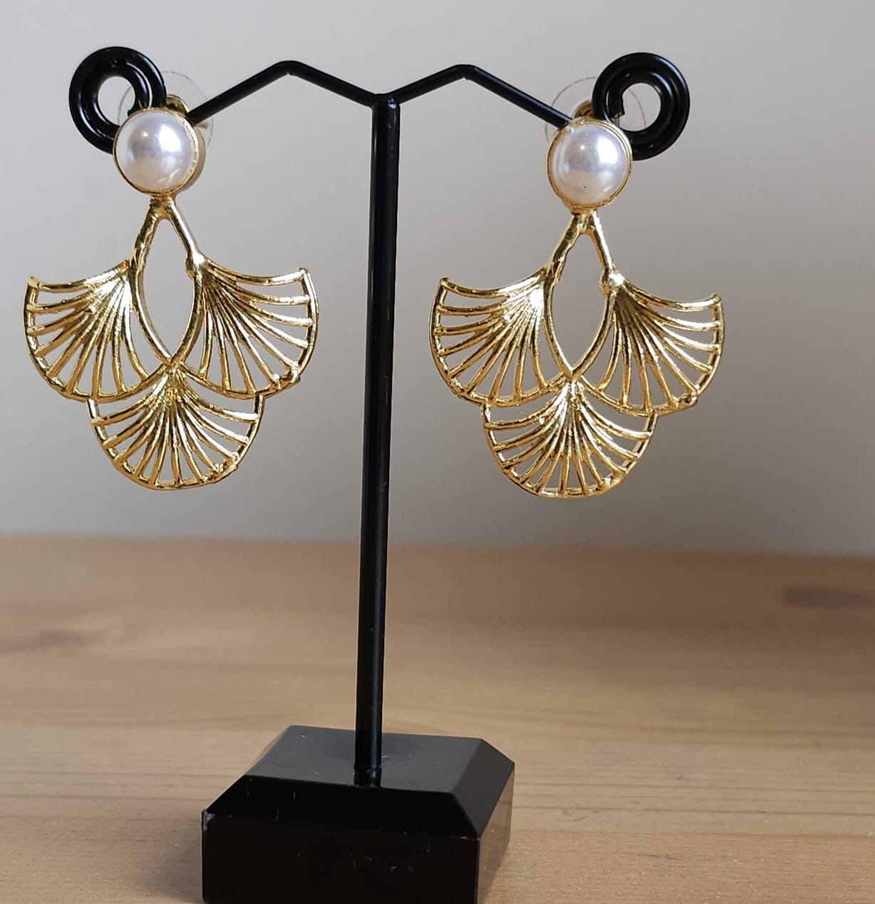 Golden Fanleaf Brass Earrings