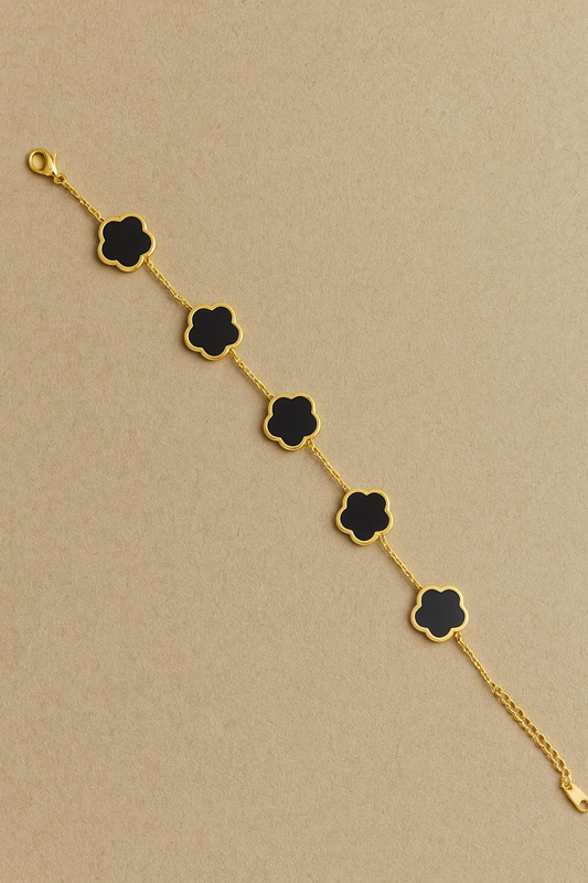 Stainless Steel Black Clover Charm Bracelet