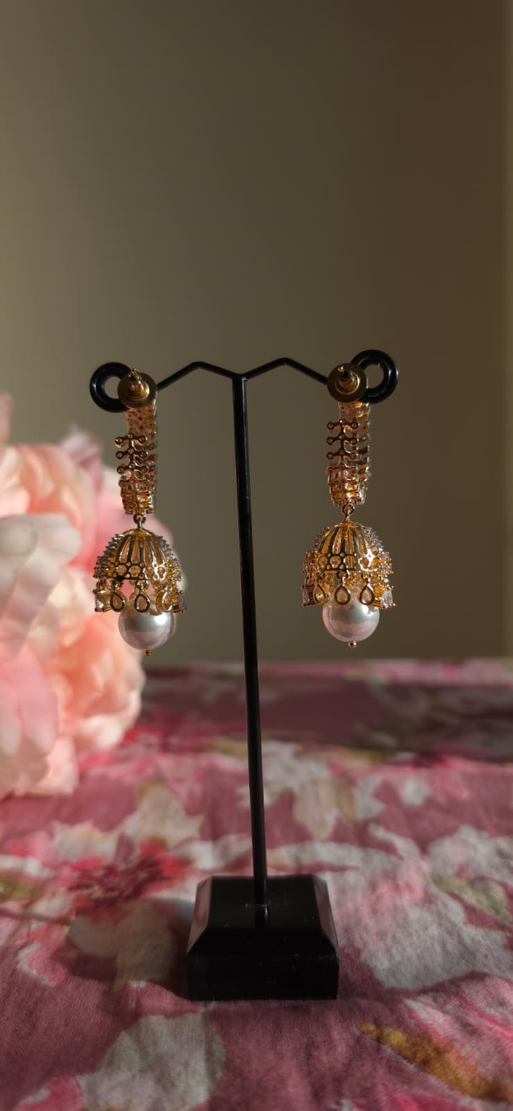 Ornate Gold Pearl Drop Earrings | Handcrafted Traditional Kundan Statement Earrings | Simply Sajavat Manchester