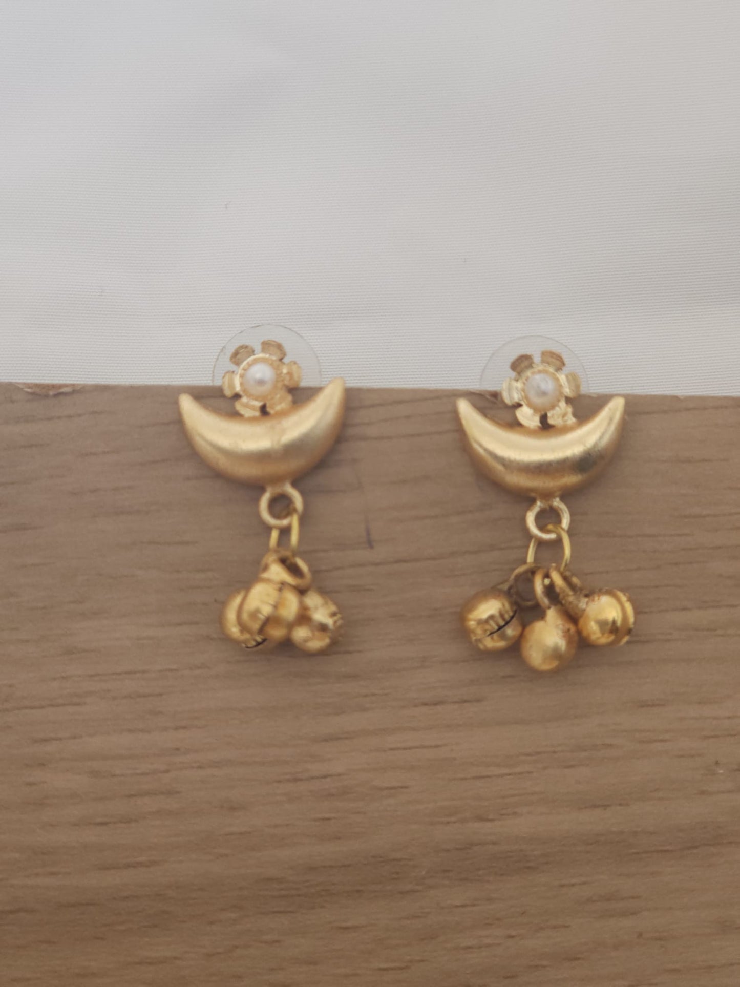 Crescent Chand Earrings Handcrafted .Brass Earrings  Filigree Pearl & Ghungroo Danglers .