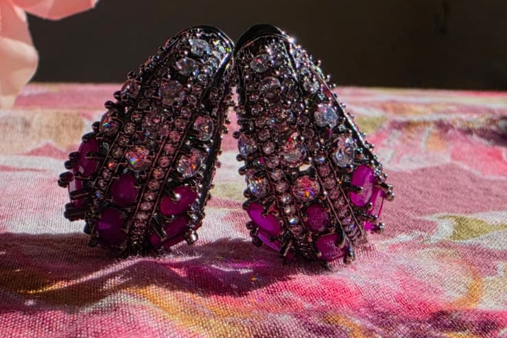 Statement Crystal & Bead Drop Earrings | Vibrant Green, Pink & Multicolor | Simply Sajavat Manchester