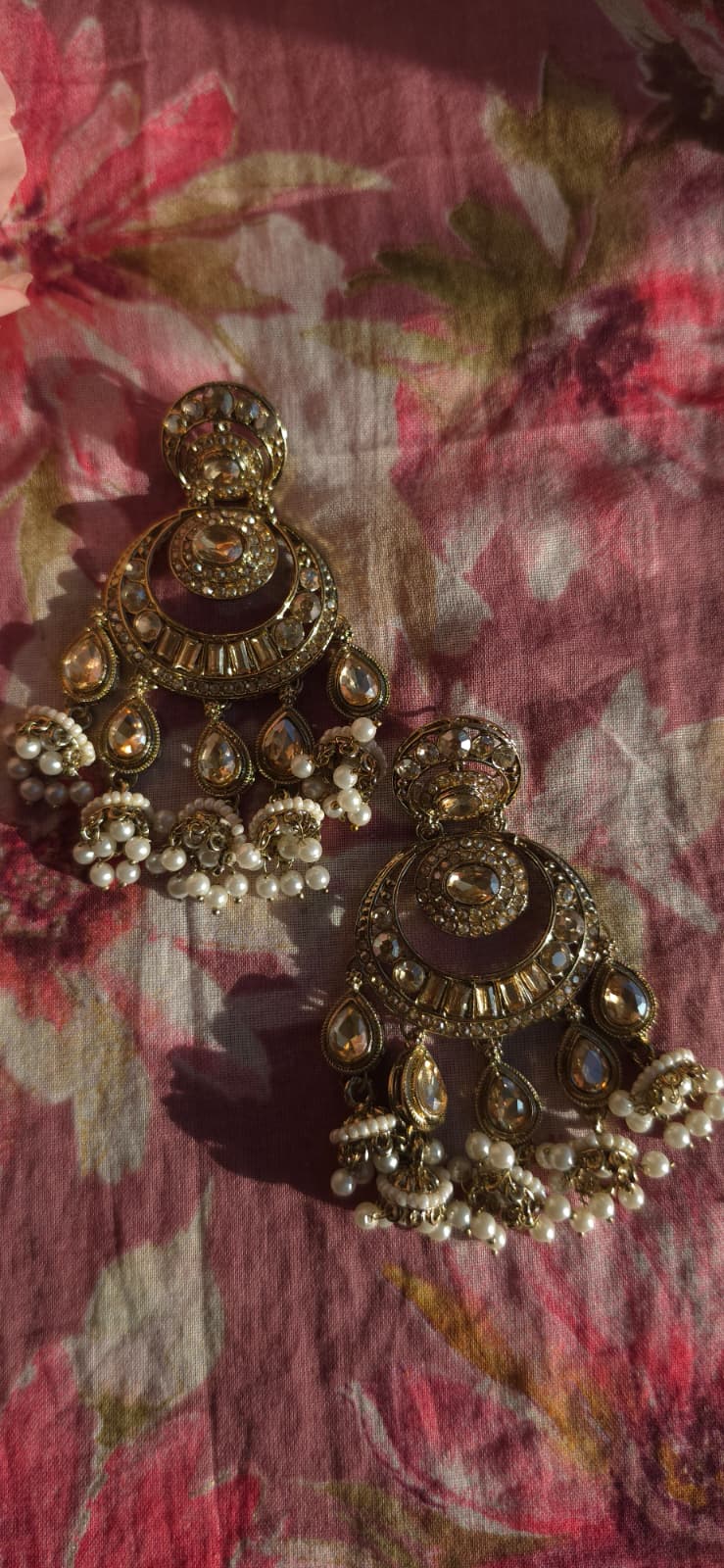 Ornate Antique Gold Kundan Chandbali Earrings | Pearl Jhumki Cluster Earrings | Simply Sajavat Manchester