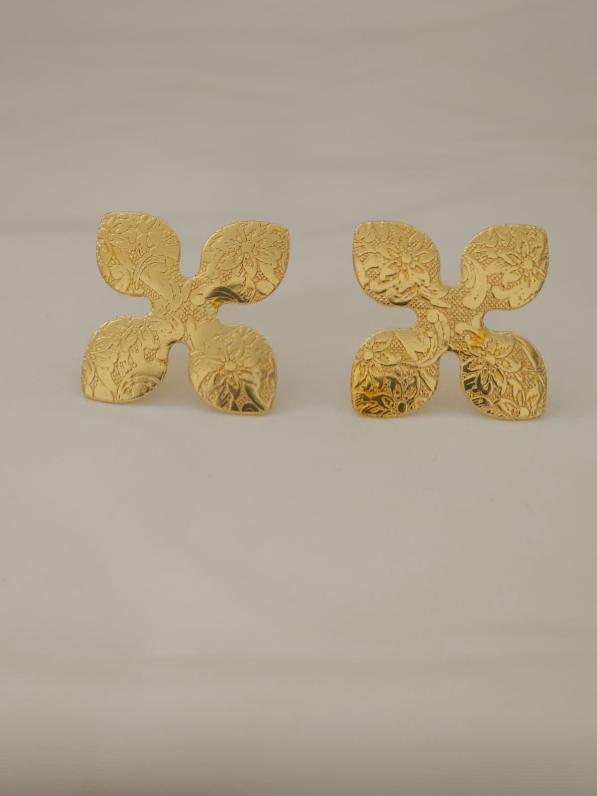 Floral  Earrings.Handcrafted Textured Brass Flower Studs | Etched Floral Statement Earrings.