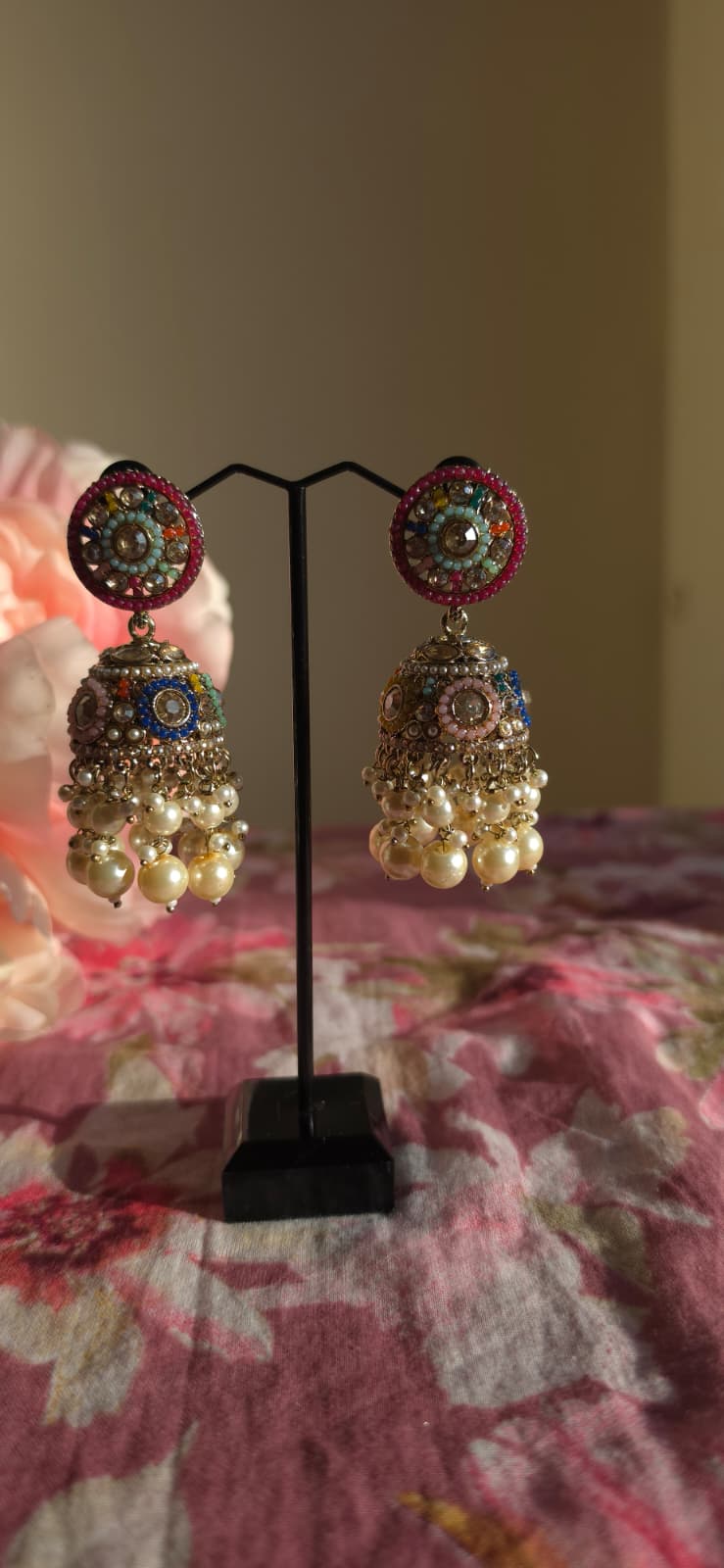 Multicolor Kundan Jhumka Earrings | Statement Pearl Fringe Earrings | Simply Sajavat Manchester