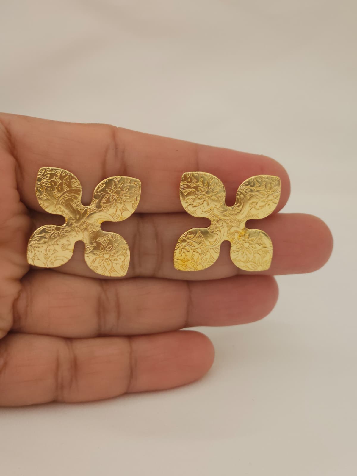 Floral  Earrings.Handcrafted Textured Brass Flower Studs | Etched Floral Statement Earrings.