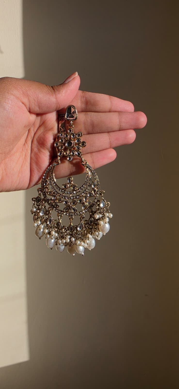 Kundan Crescent Chandbali Earrings | Pearl Cluster Statement Earrings | Simply Sajavat Manchester