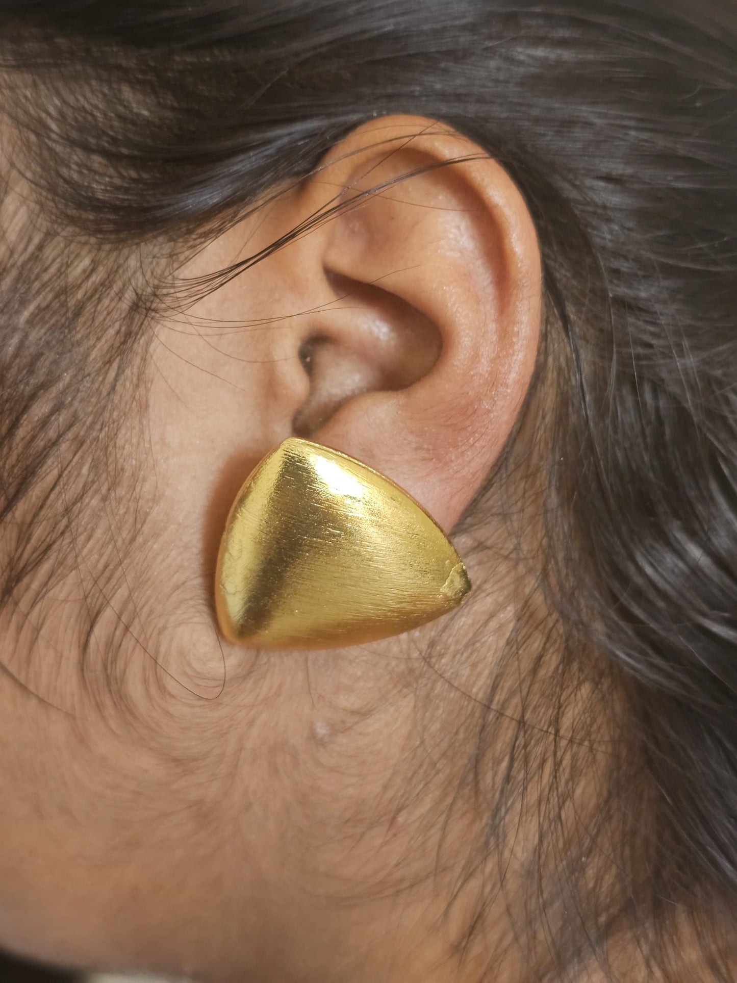Handcrafted Brushed Brass Shield Studs | Oversized Geometric Statement Earrings | Premium Artisan Jewelry UK