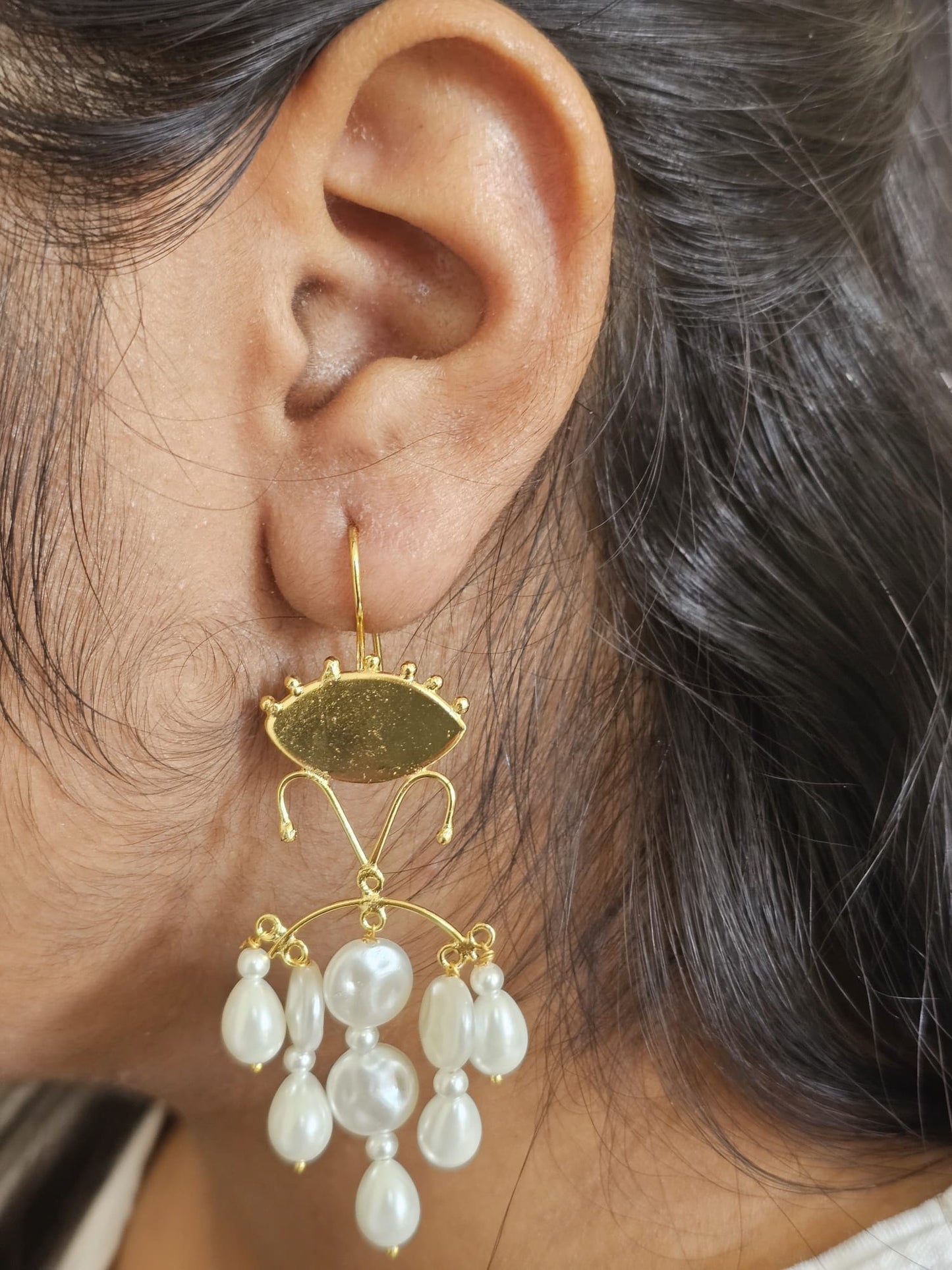 Handcrafted Brass Orbital Hoop Earrings | Pearl Drop Statement Danglers | Premium Artisan Jewelry UK