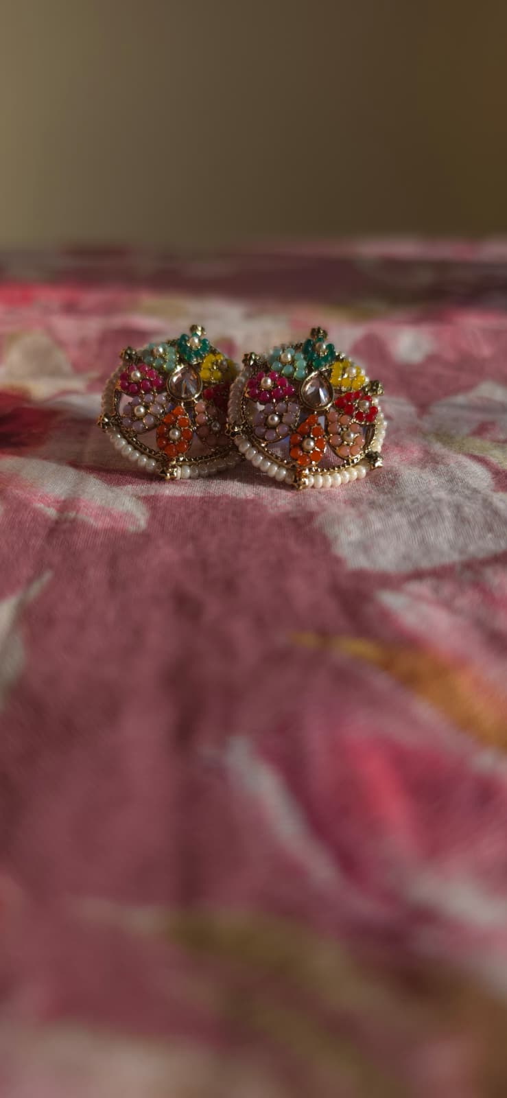 Multicolor Kundan Floral & Teardrop Stud Earrings | Handcrafted Pearl Border Statement Earrings | Simply Sajavat Manchester