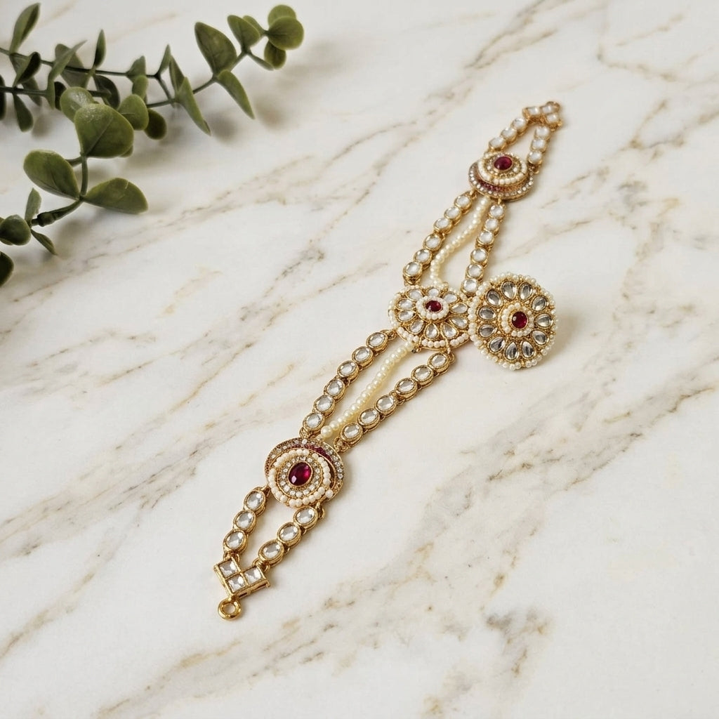 Kundan Matha Pati with Ruby Accents | Traditional Indian Bridal Headpiece | Simply Sajavat Manchester