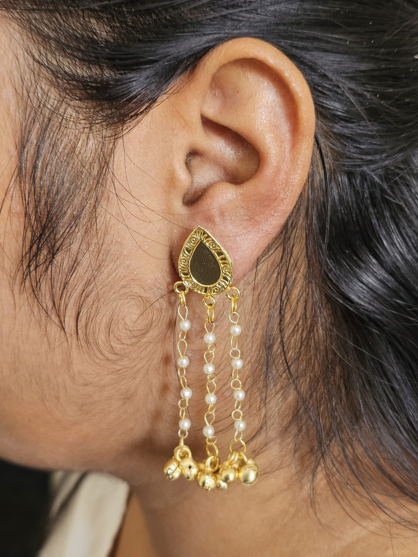 Handcrafted Brass Jhumka Drop Earrings | Pearl & Ghungroo Chandelier Danglers | Premium Artisan Jewelry UK
