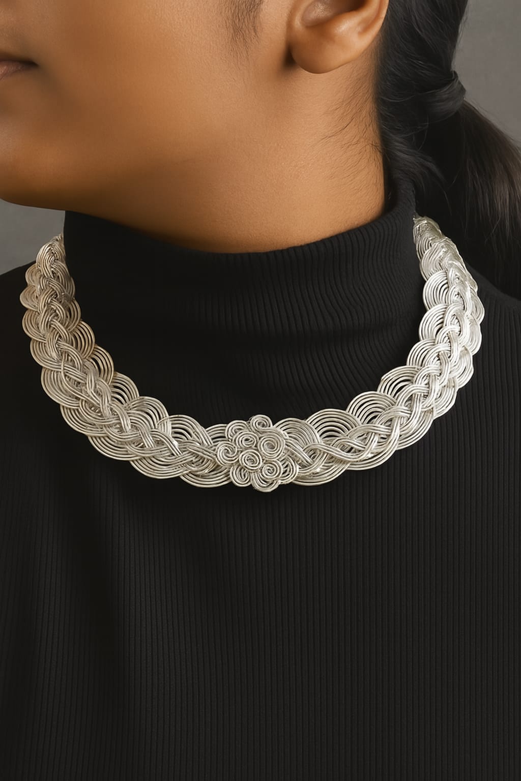 Woven Filigree Mesh Collar Necklace | Statement Braided Silver & Gold Hasli | Simply Sajavat Manchester