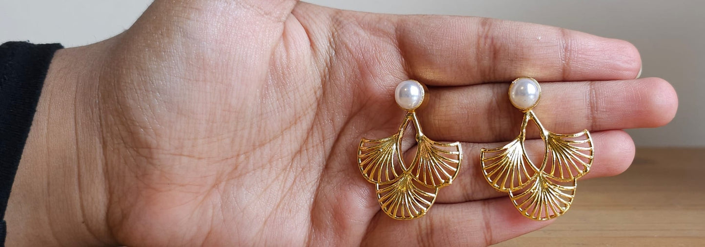 Golden Fanleaf Brass Earrings
