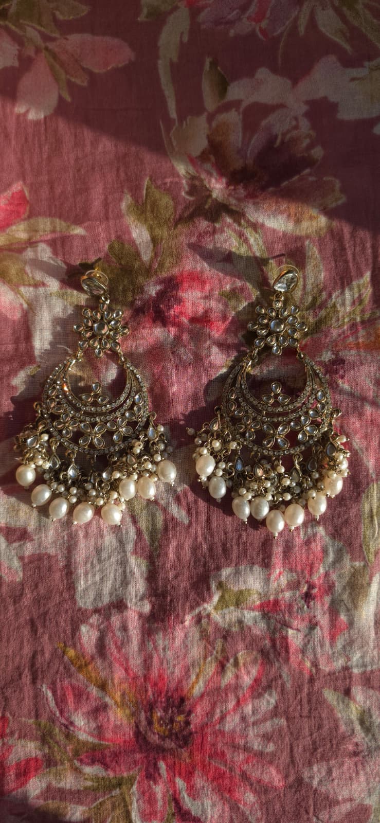 Kundan Crescent Chandbali Earrings | Pearl Cluster Statement Earrings | Simply Sajavat Manchester