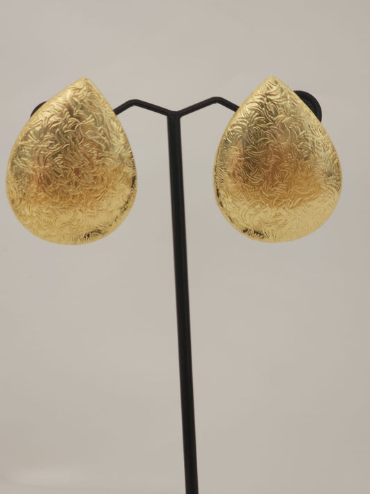 Handcrafted Textured Brass Teardrop Studs | Etched Raindrop Statement Earrings | Premium Artisan Jewelry UK