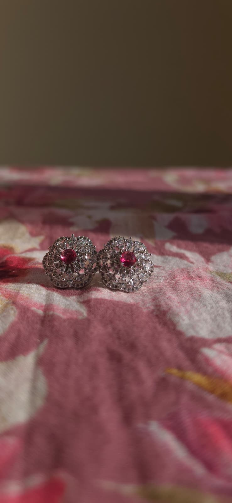Pink & Purple American Diamond Brass Ear Studs | Handcrafted Floral Statement Earrings | Simply Sajavat Manchester
