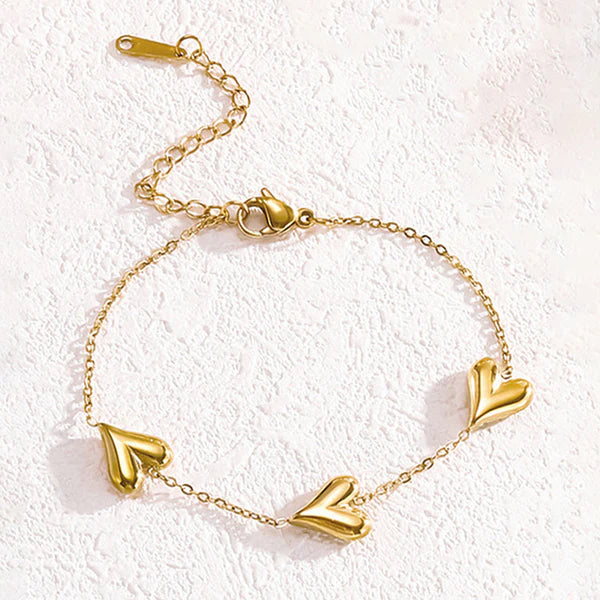 Waterproof Puffed Heart Y-Lariat Necklace & Bracelet Set | Anti-Tarnish Gold Stainless Steel | Simply Sajavat Manchester