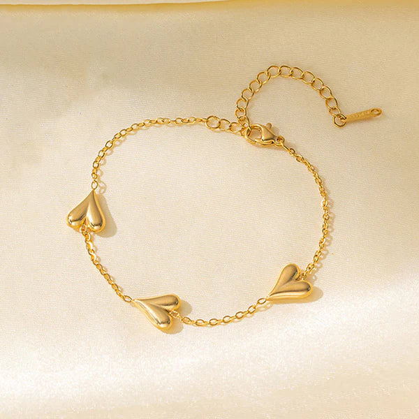 Waterproof Puffed Heart Y-Lariat Necklace & Bracelet Set | Anti-Tarnish Gold Stainless Steel | Simply Sajavat Manchester