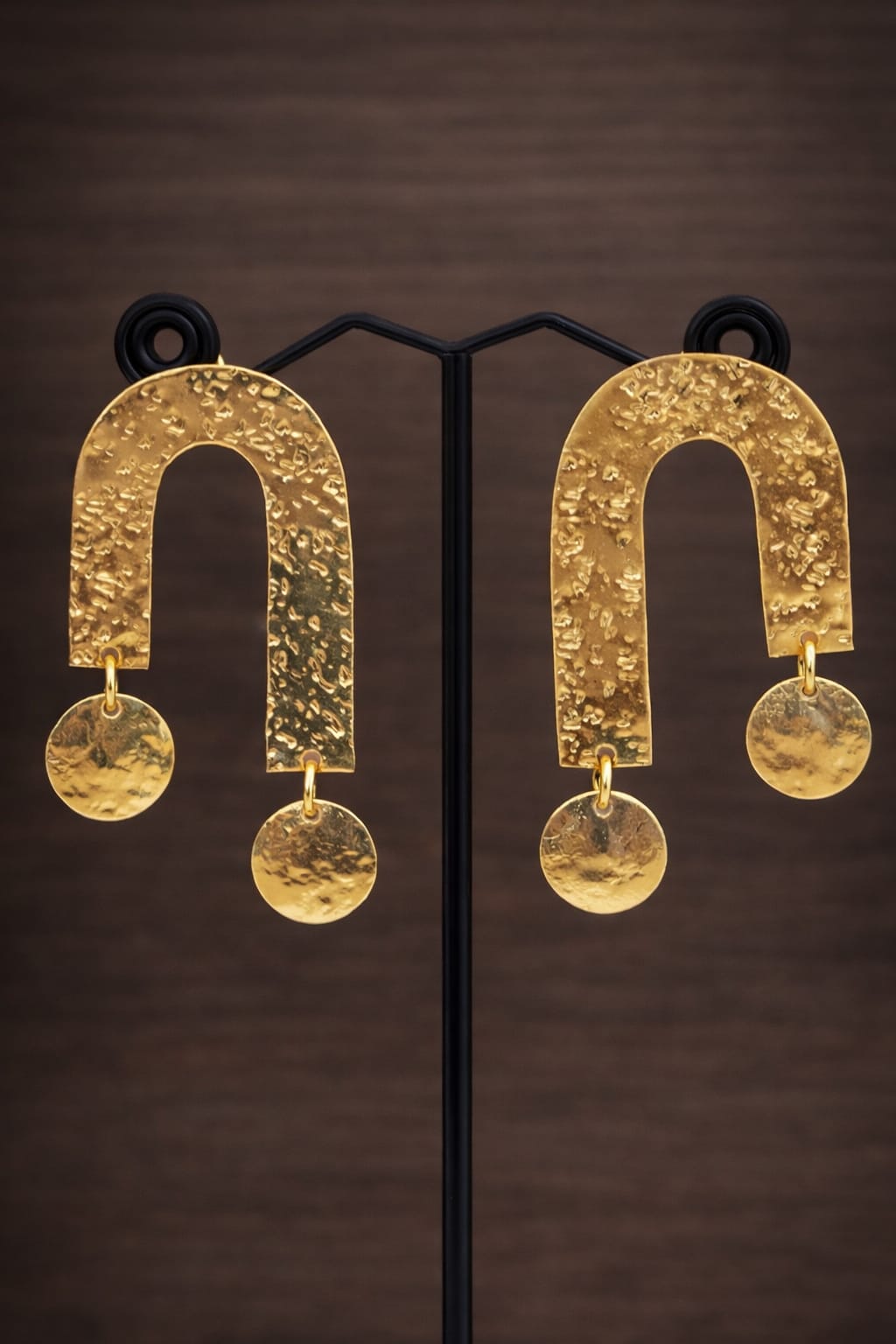 Maya Hammered Arch Earrings – Hand-Finished Brass Geometric Danglers