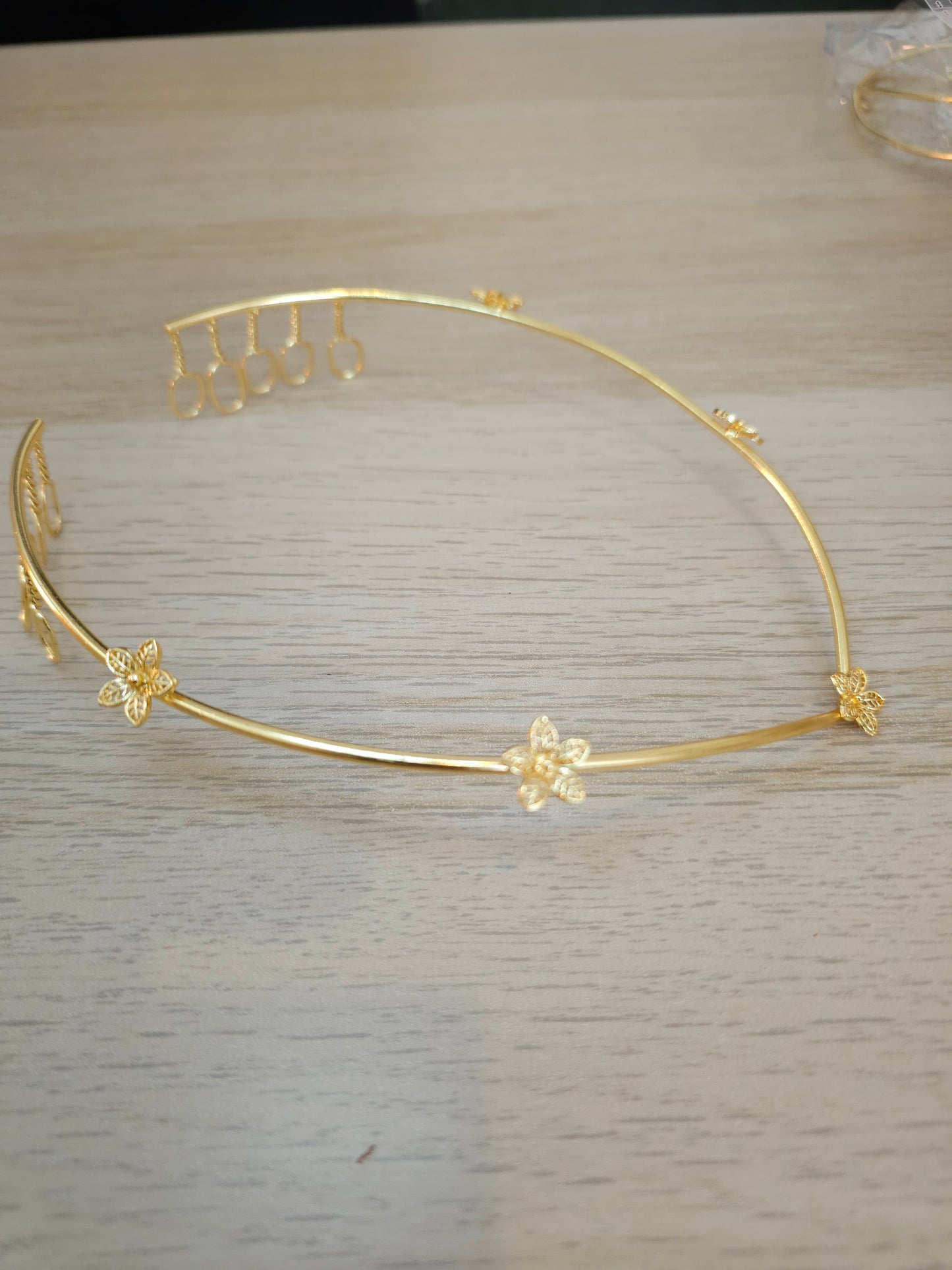 Gold Floral Bridal Hair Crown | Handcrafted Brass V-Shape Headpiece | Simply Sajavat Manchester