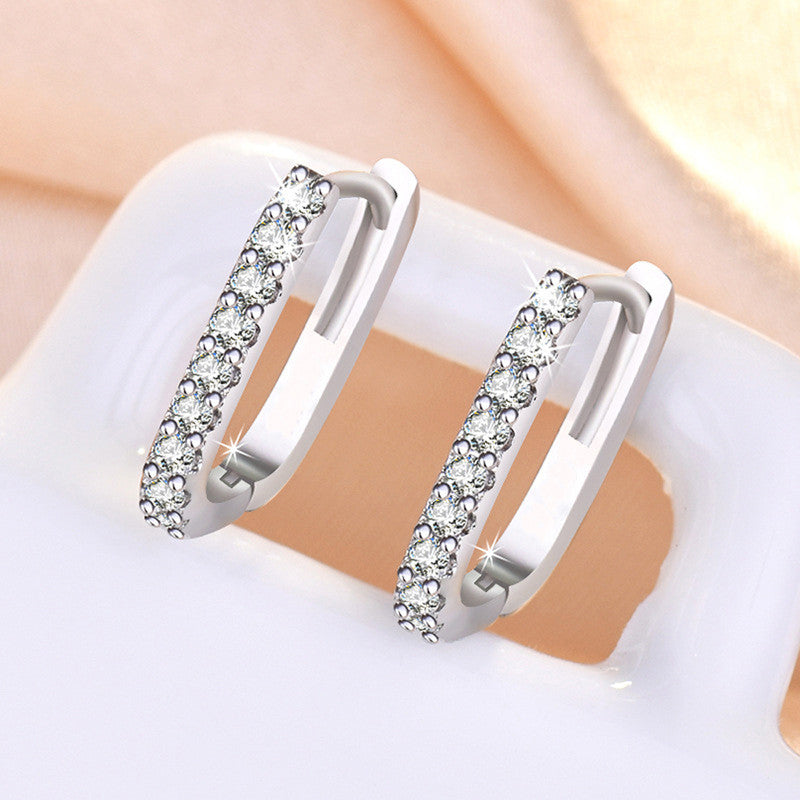 Silver Plated American Diamond Geometrical Hoop Earrings | Korean Style Minimalist Bling