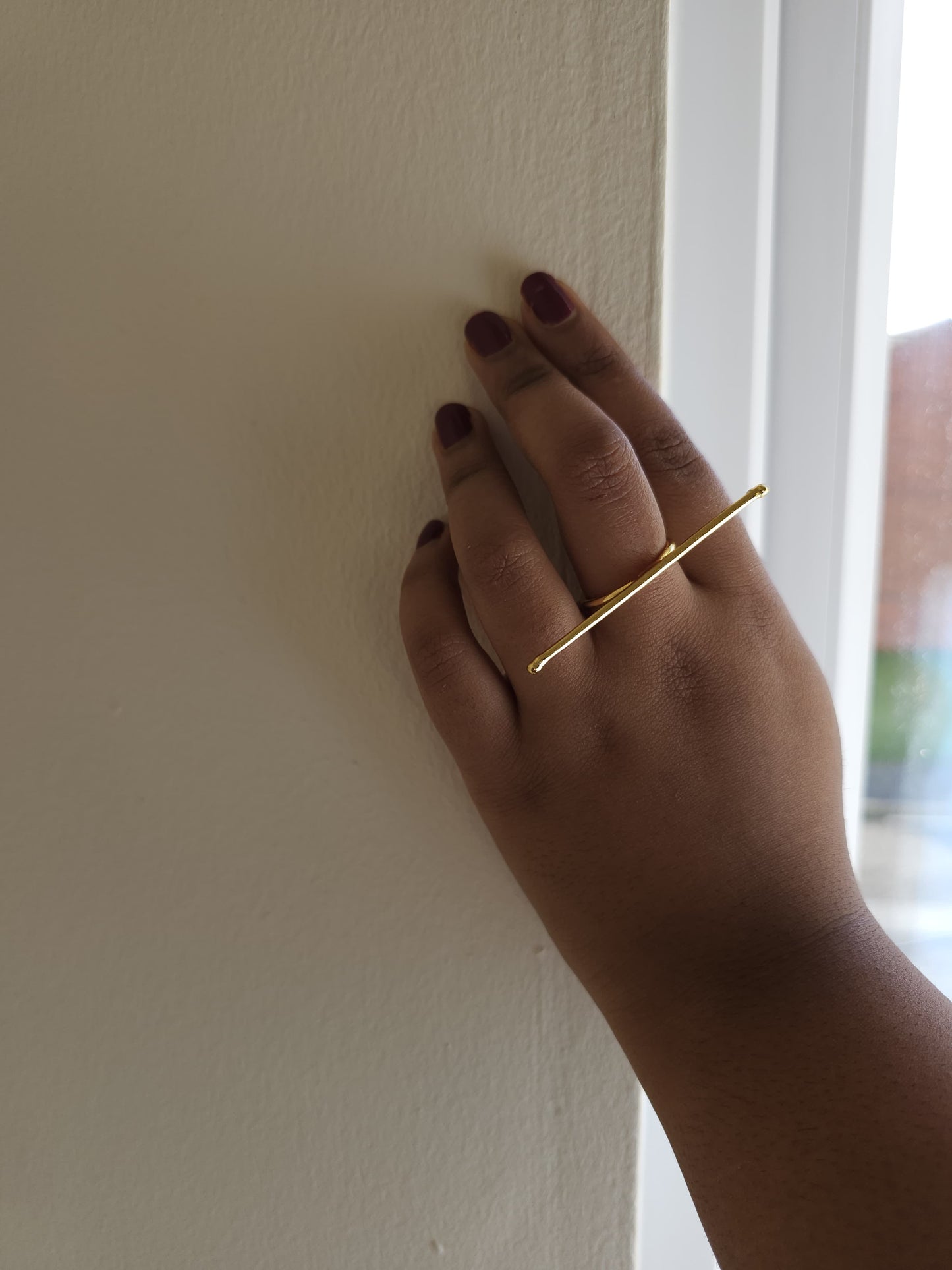 Golden Brass Bar Double Finger Ring