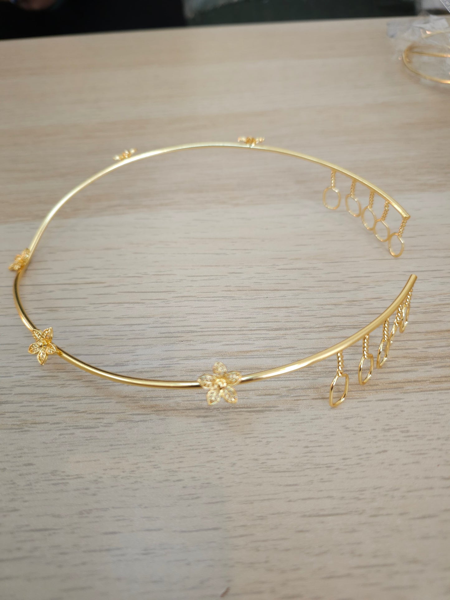 Gold Floral Bridal Hair Crown | Handcrafted Brass V-Shape Headpiece | Simply Sajavat Manchester