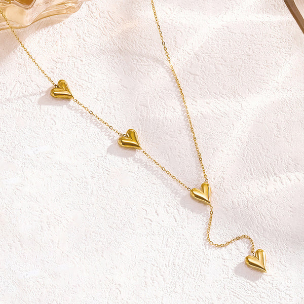 Waterproof Puffed Heart Y-Lariat Necklace & Bracelet Set | Anti-Tarnish Gold Stainless Steel | Simply Sajavat Manchester