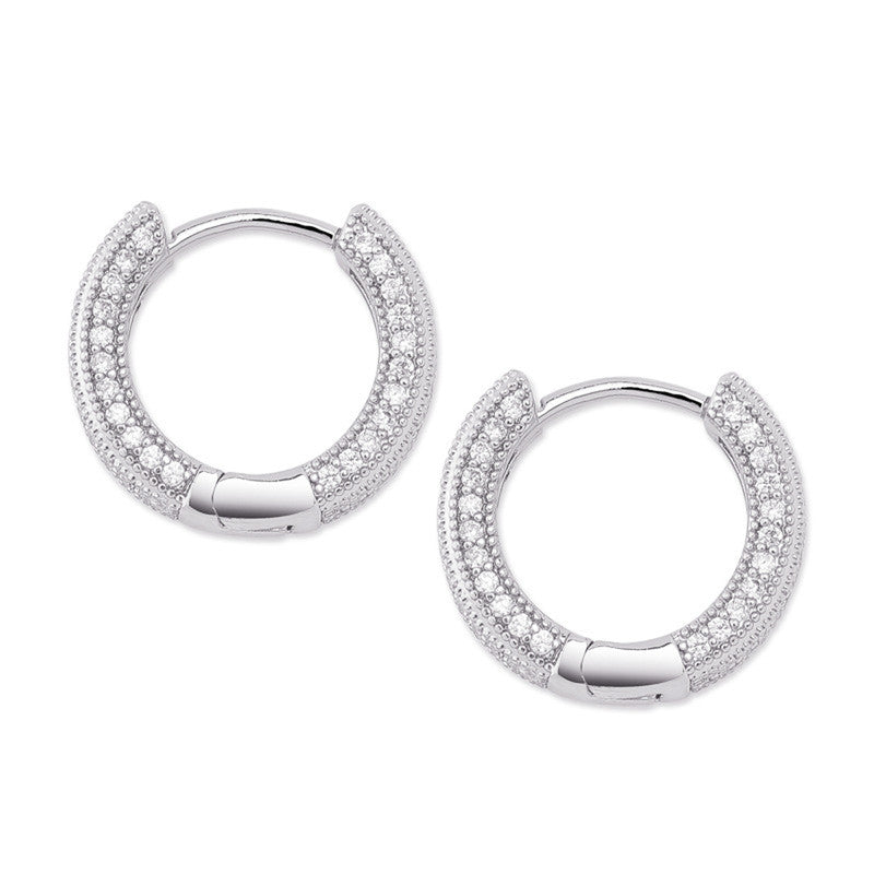 Iced Out Silver Hoop Earrings | Anti-Tarnish CZ Micro Pave Hip Hop Bling | Simply Sajavat