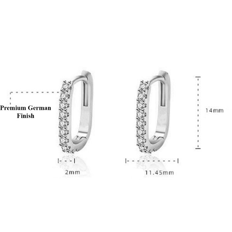 Silver Plated American Diamond Geometrical Hoop Earrings | Korean Style Minimalist Bling