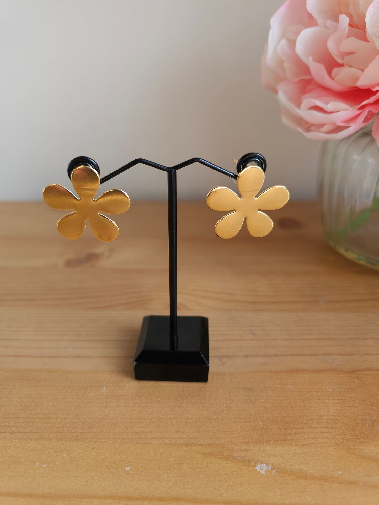 Golden Brass Flower Stud Earrings